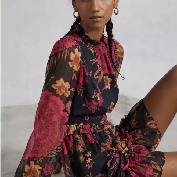 Anthropologie  Black Motif Open Back Floral Chiffon
Dress size SP NWOT - Picture 9 of 13